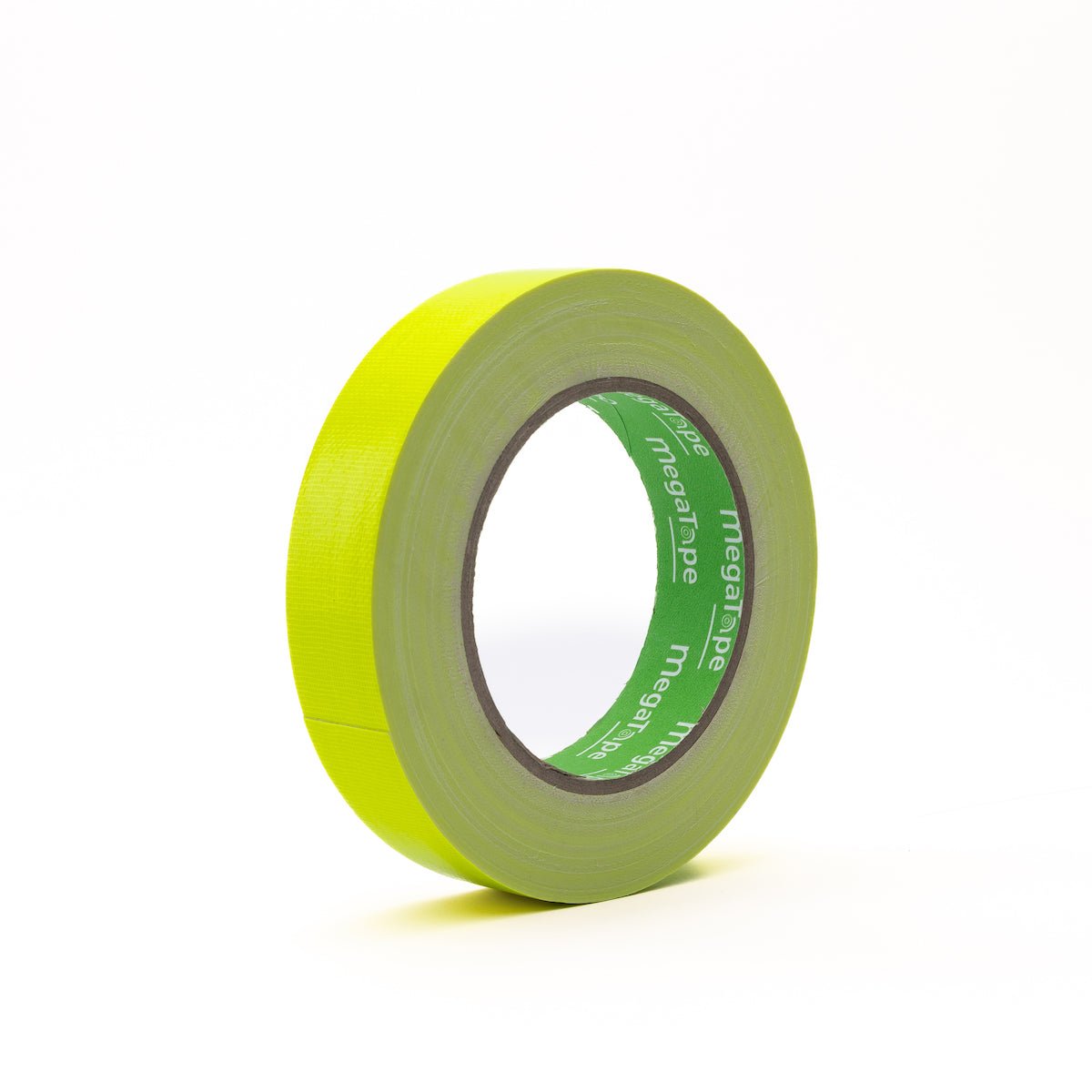 MegaTape UT70 fluor gaffa tape geel 25 mm – rol tape met groene MegaTape-kern, staand