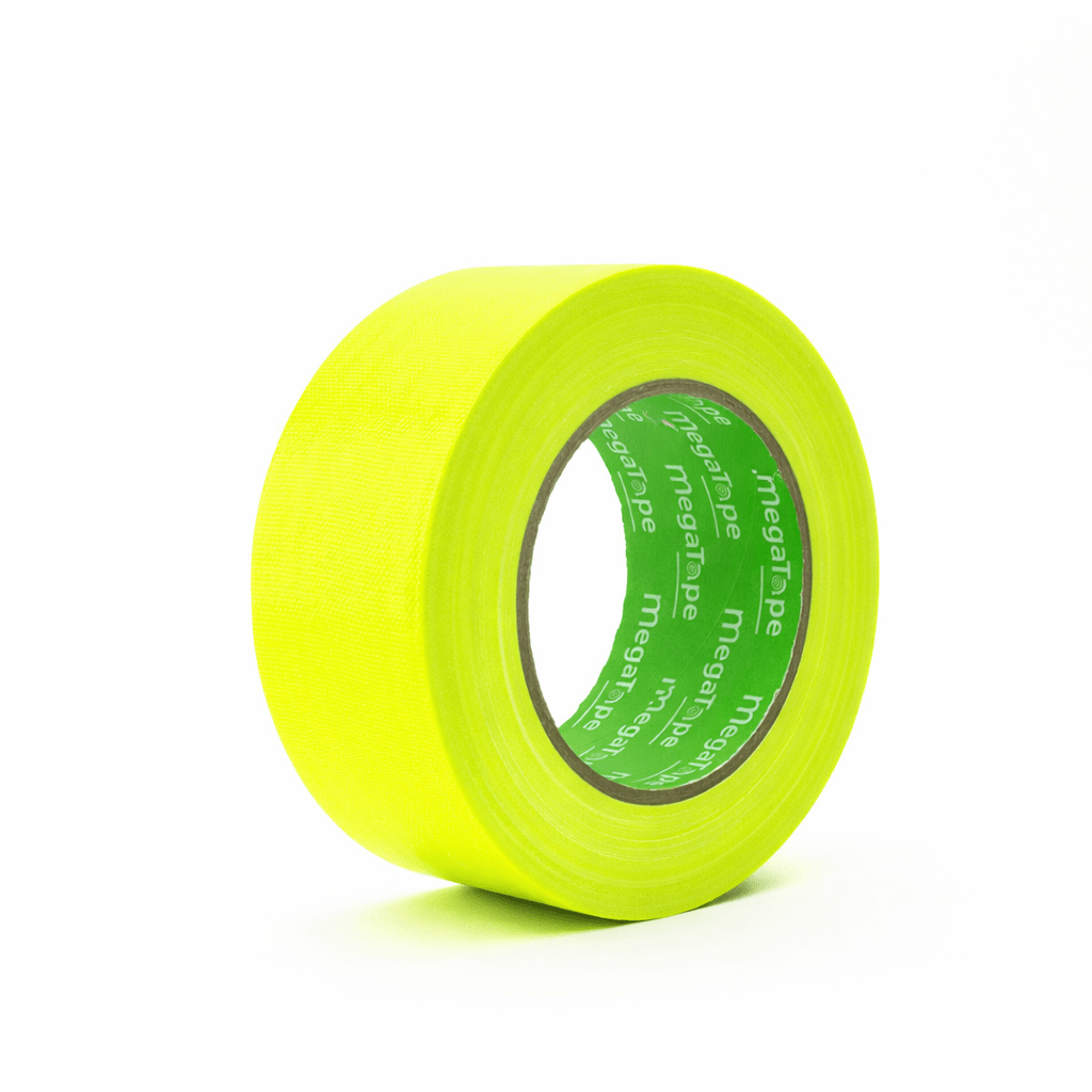 MegaTape UT70 fluor gaffa tape geel 50 mm – rol tape met groene MegaTape-kern, staand